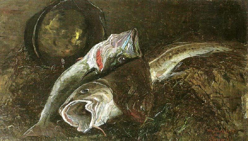 wilhelm von gegerfelt nature morte med fisk Germany oil painting art